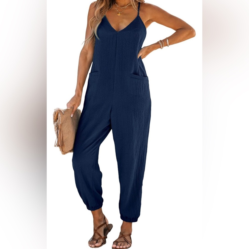 Women’s Casual Adjustable Cami Straps Overalls Summer V-Neck Joggers